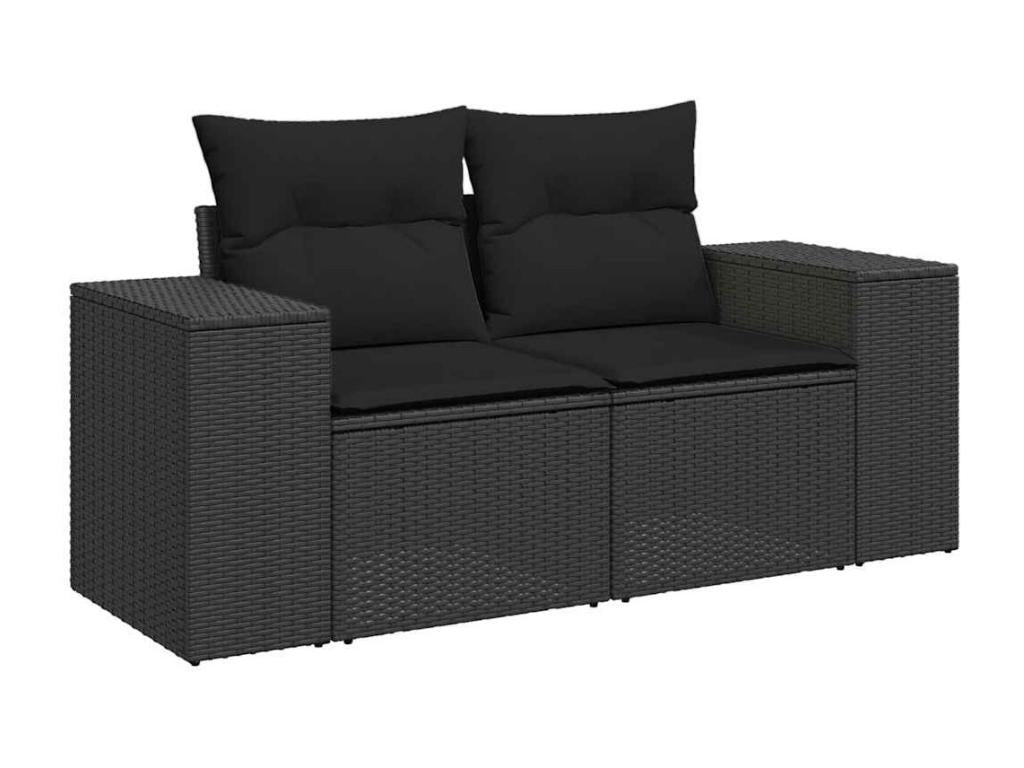 9-piece garden furniture set with cushions, black resin wicker, 59348VOZY