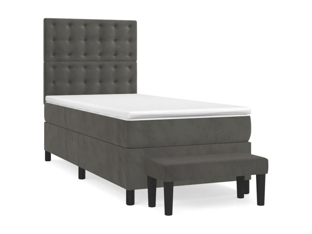 Upholstered bed base and mattress, Dark Grey, 90x200 cm, Velvet, 86800SKNW
