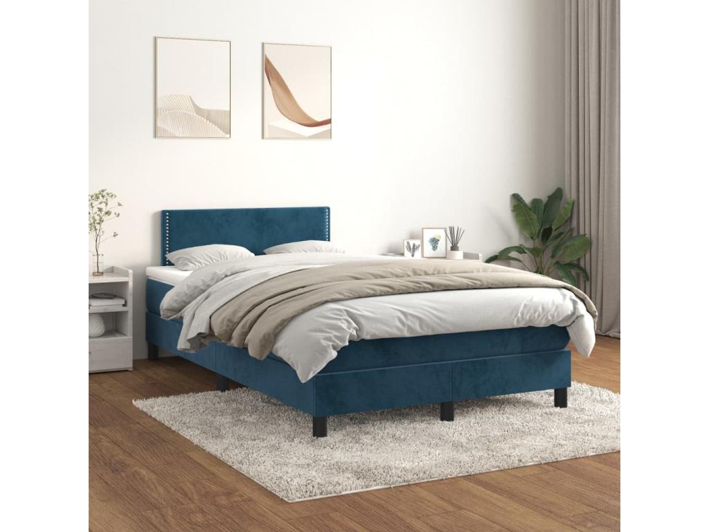 Upholstered bed base and mattress, dark blue, 120x200cm, velvet, 70762VFJZ