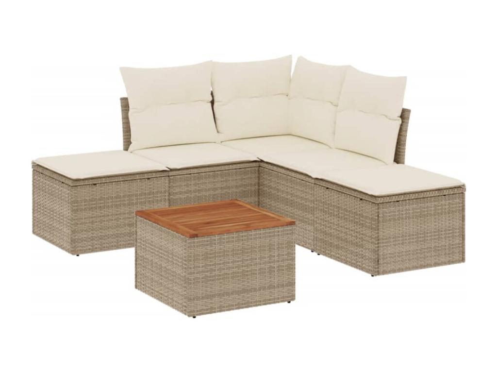 6-piece garden furniture set with cushions, beige wicker resin, 37651KOIB