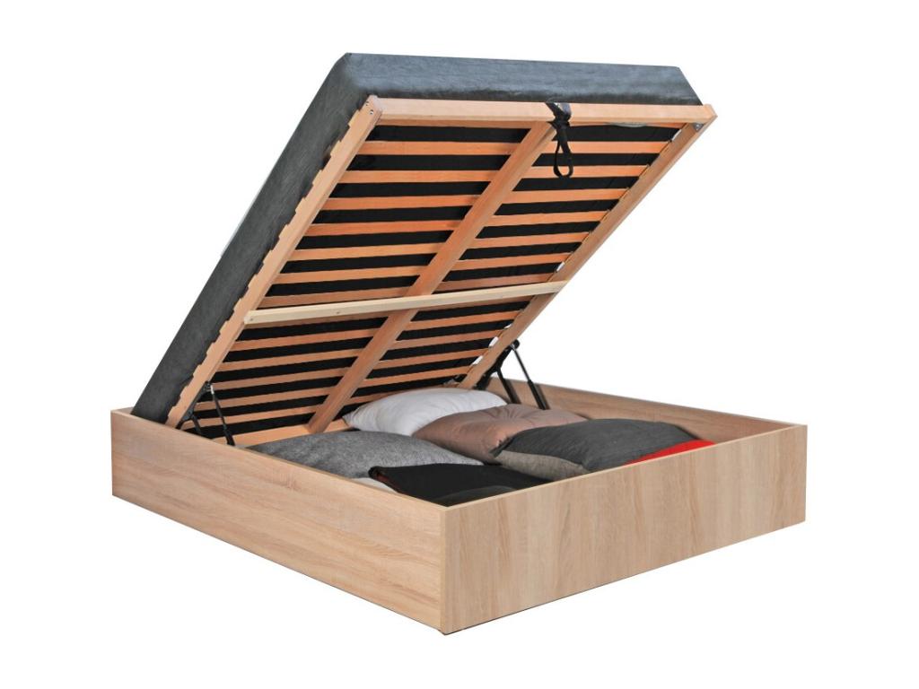 Bohometop 140x190 cm storage bed with slatted base / Whitewashed oak finish 81629RHZV