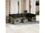 Garden furniture set with cushions, 10 pieces, grey woven resin, 37905XKOV