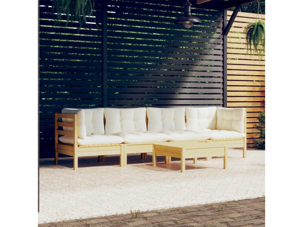 5-piece garden furniture set with cream cushions, solid pine wood 93190TUSW