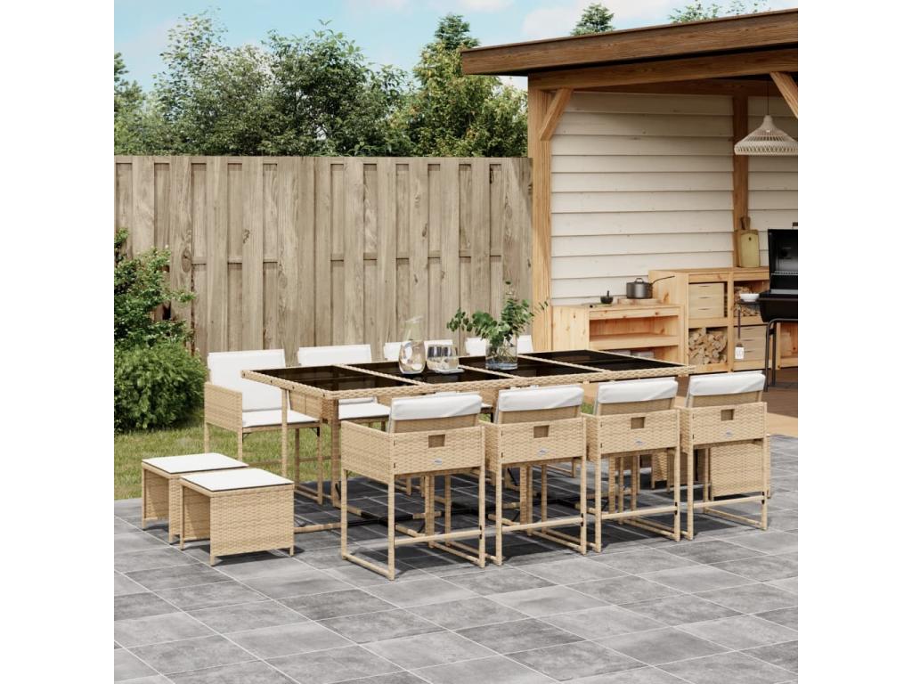 13-piece beige garden dining set with cushions 88099NZUL