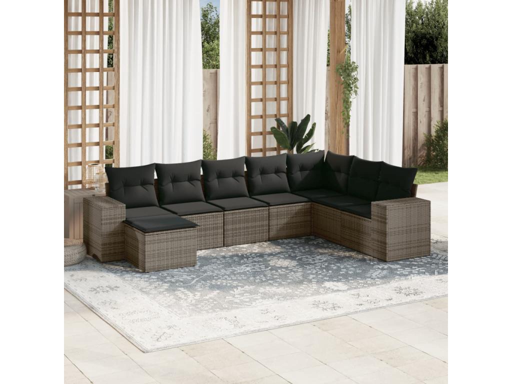 8-piece garden furniture set with grey resin wicker cushions 67795LJBT