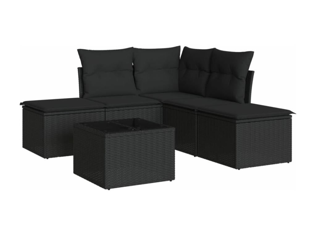 6-piece garden furniture set with cushions, black wicker resin 94964CCDM