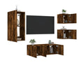 TV wall units with LED, 5 pcs, smoked oak engineered wood, 42349KPYB