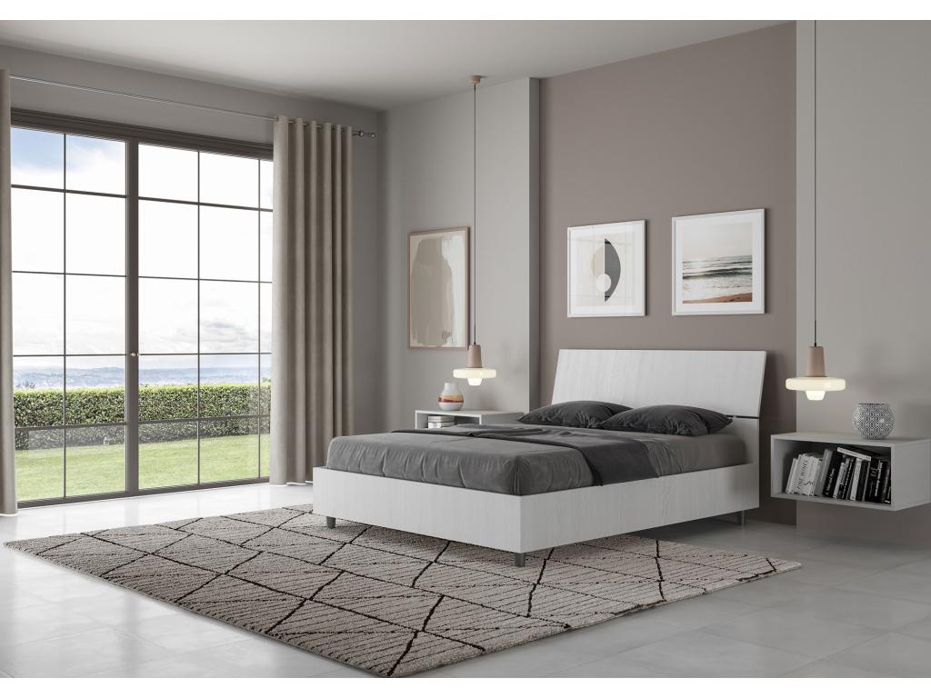 Bohometop 95144NKWR Double Bed with Storage 140x190cm Slanted Headboard in White Ash