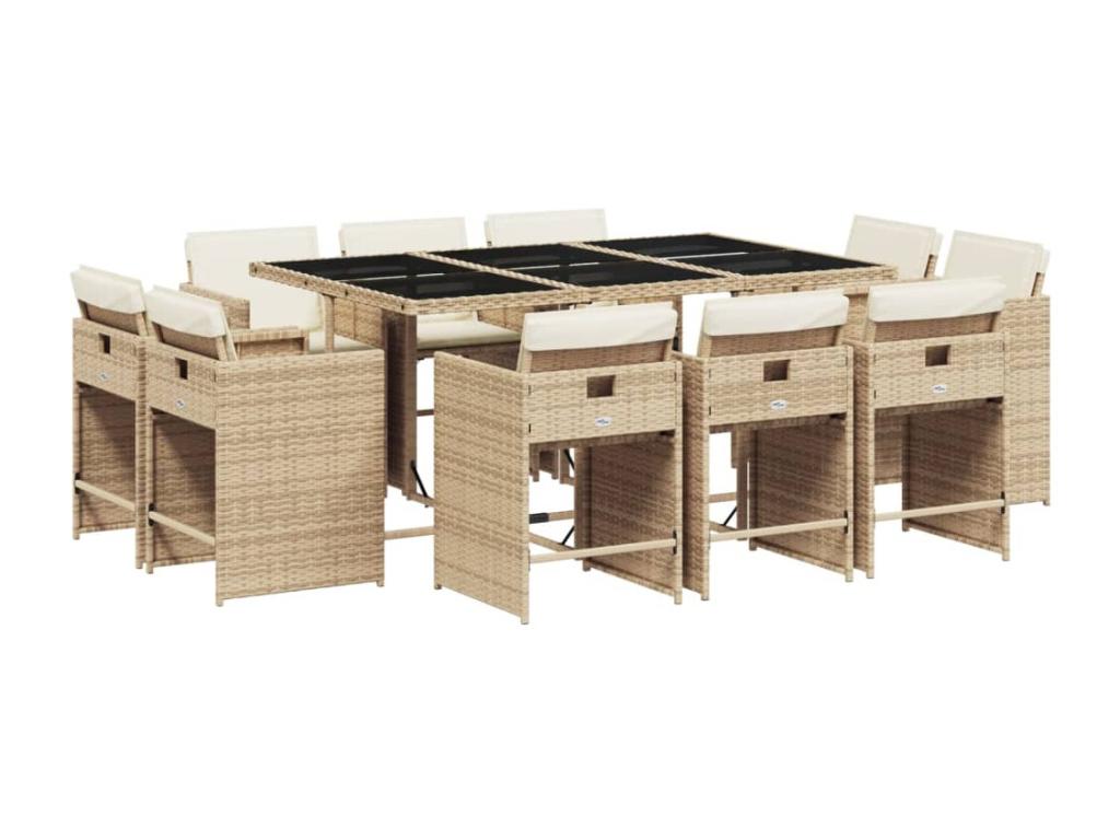 11-piece beige poly rattan garden dining set and cushions 97624HYGS