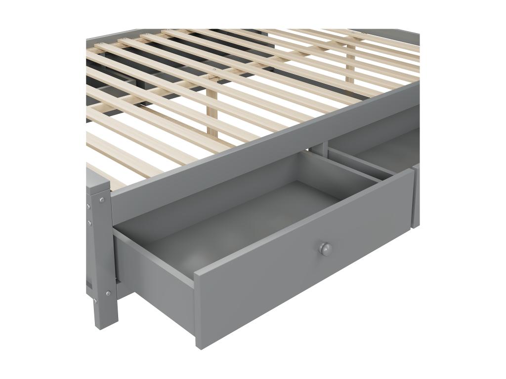 140x200 cm bed with 4 drawers and storage - Solid wood - Grey finish - Bohometop 21638GLVR