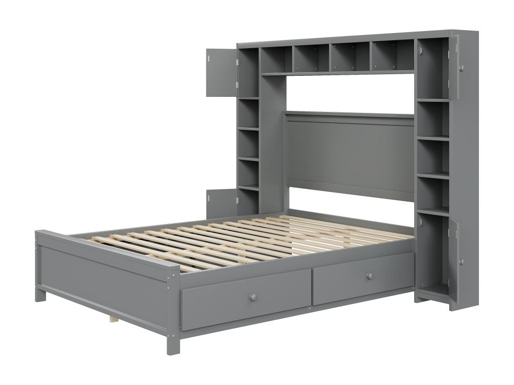 140x200 cm bed with 4 drawers and storage - Solid wood - Grey finish - Bohometop 21638GLVR