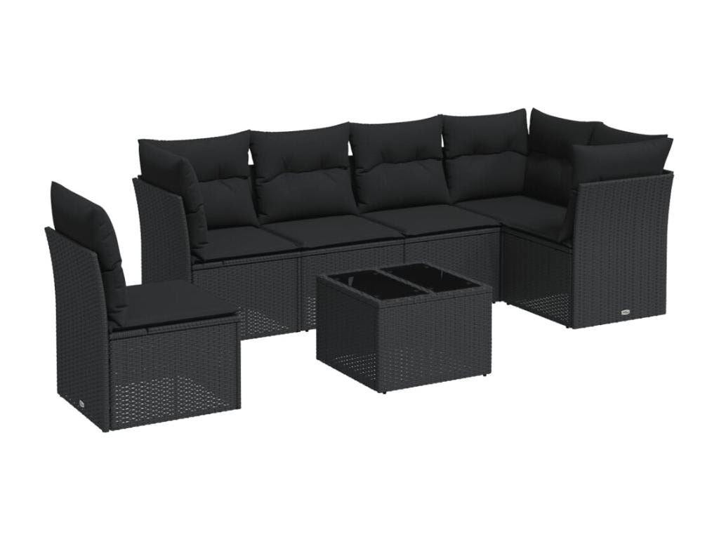 7-piece garden furniture set with cushions, black woven resin 49867CHQF