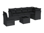 7-piece garden furniture set with cushions, black woven resin 49867CHQF
