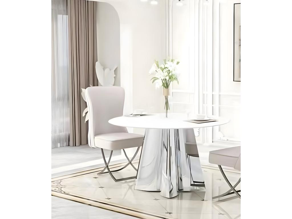 Bohometop round dining table and white marble-effect glass, 130cm diameter, 34337OUBA