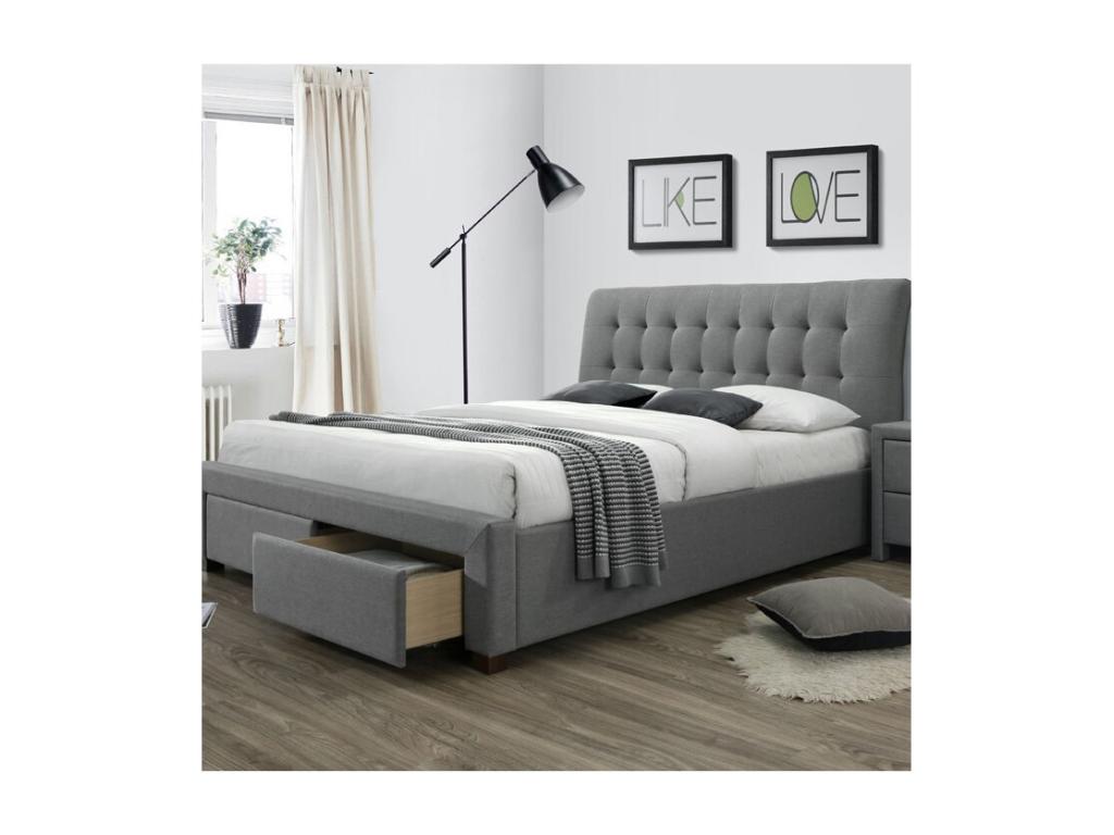 Bohometop 48075KEYF Grey Fabric Bed 160x200cm with Upholstered Headboard
