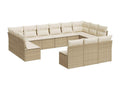 13-piece garden furniture set with cushions, beige wicker resin, 54967RCXY