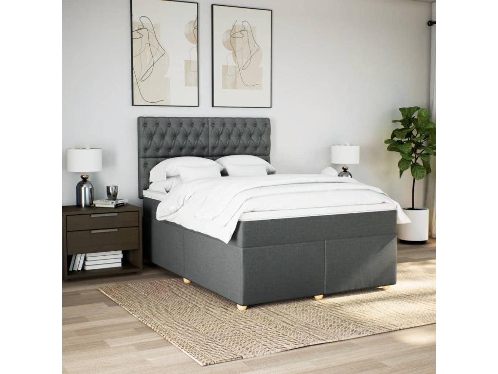 Bohometop bed base with mattress, dark grey, 140x200cm, fabric, 11762JDHO