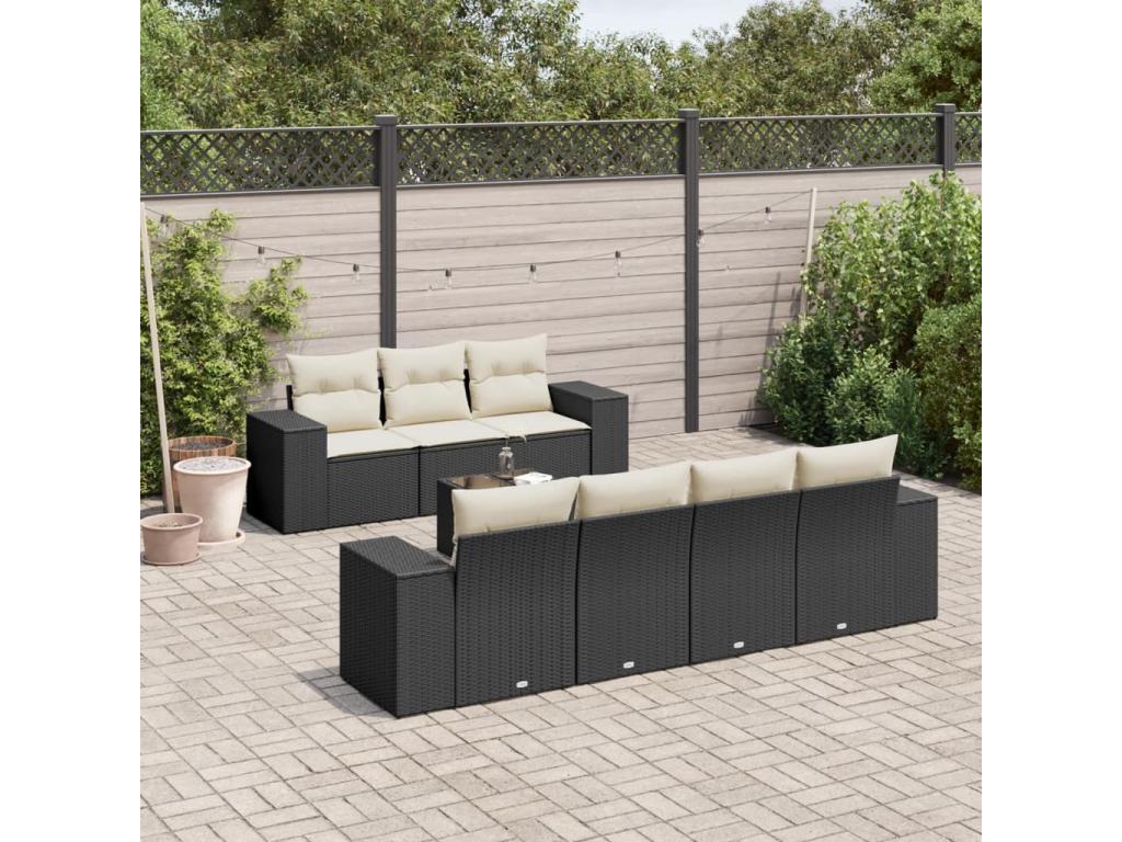 8-piece garden furniture set with cushions, black woven resin, 71459HYCO