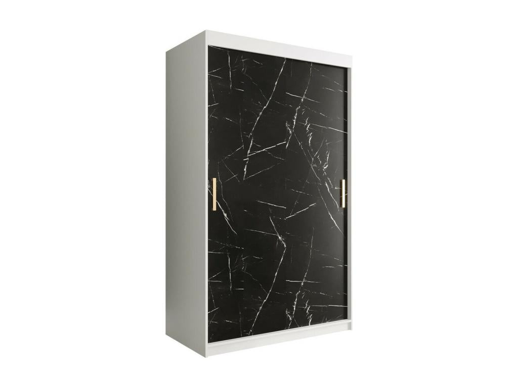 Bohometop 247 Wardrobe, Matte White - Black Marble, 200x120x62cm, Sliding Wardrobe Doors, 17329YBKE