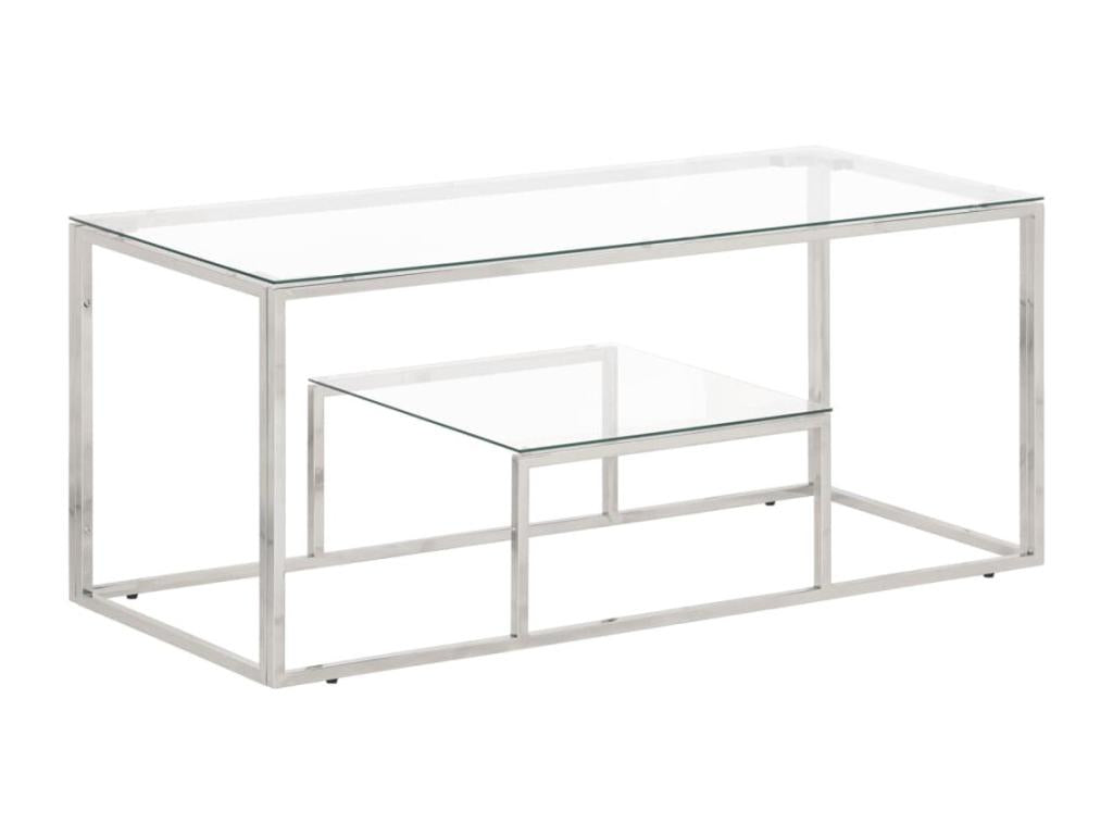 Silver coffee table in stainless steel and tempered glass 50061WDZC