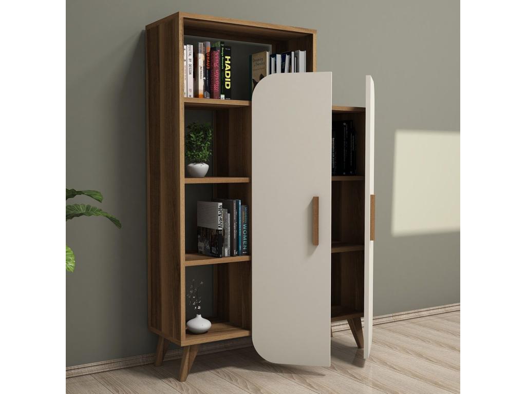 Bohometop 2-Door Bookcase 90x132cm Natural Wood and Cream White 79538SSWB