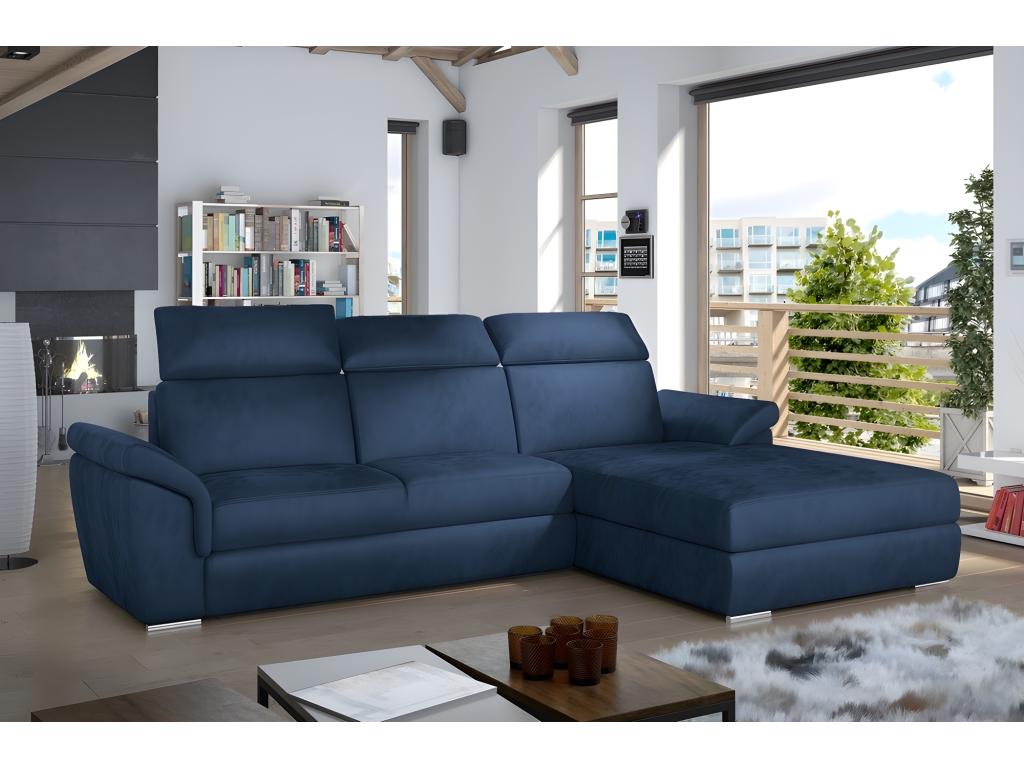 Bohometop 5-seater corner sofa bed in blue velvet fabric, right-hand corner as seen from the front - Bohometop 98925QLTN