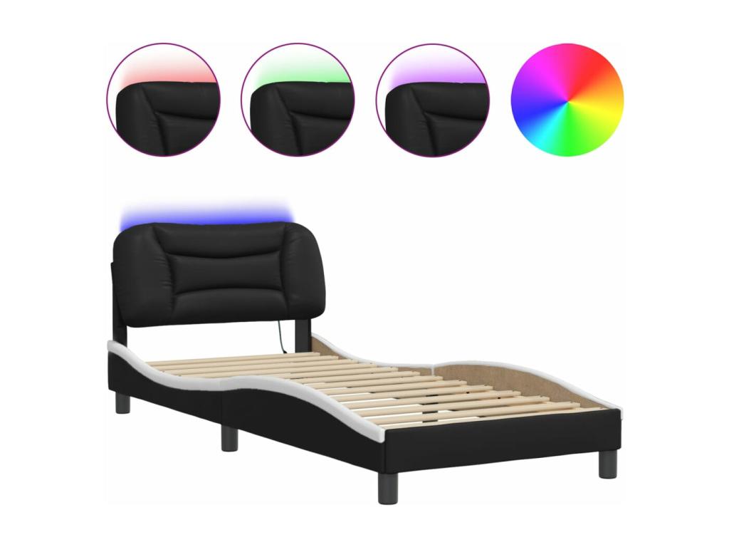 Bed frame with Bohometop LED black and white 80x200 faux leather 81687RLXE