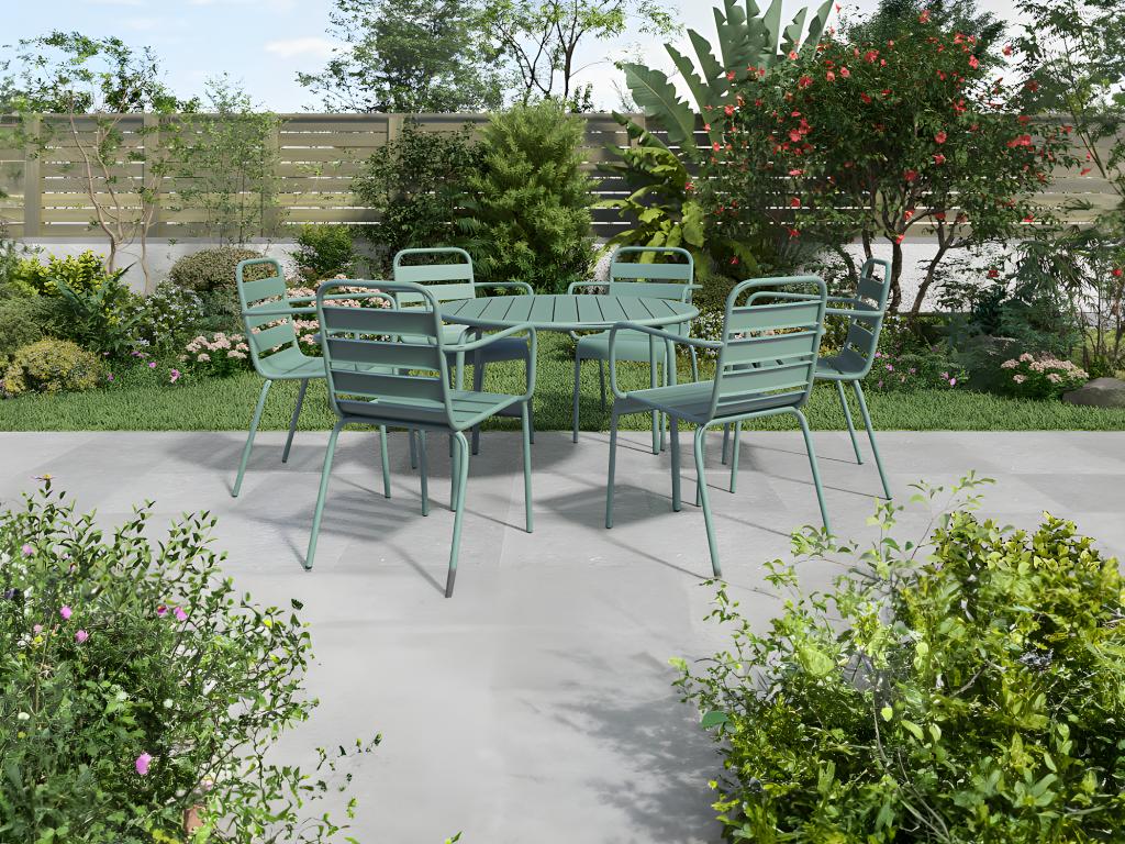 Round garden table, 130 cm diameter, in metal - Almond green - Bohometop 19001PRQW