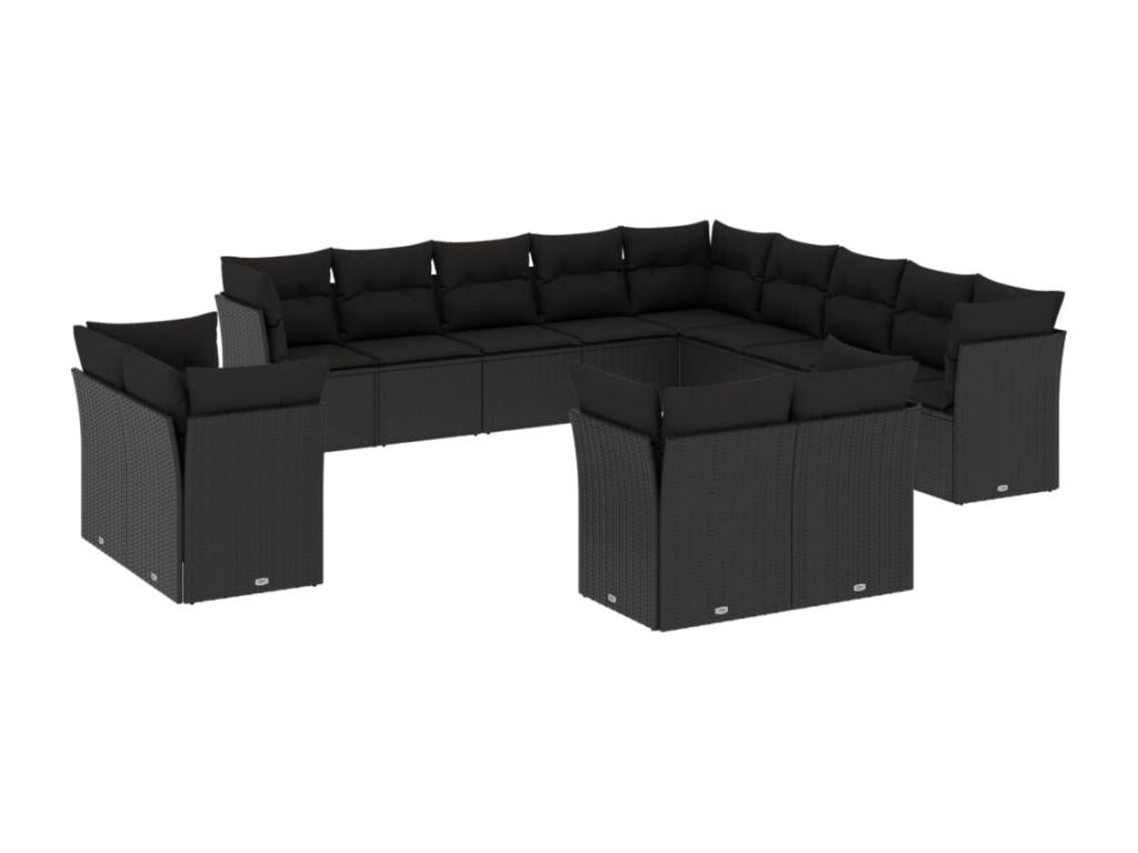 Garden furniture set with cushions, 13 pieces, black woven resin, 19329DUKO