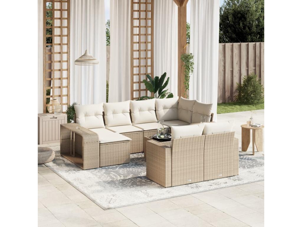 11-piece garden furniture set with beige resin wicker cushions 36561UBNC