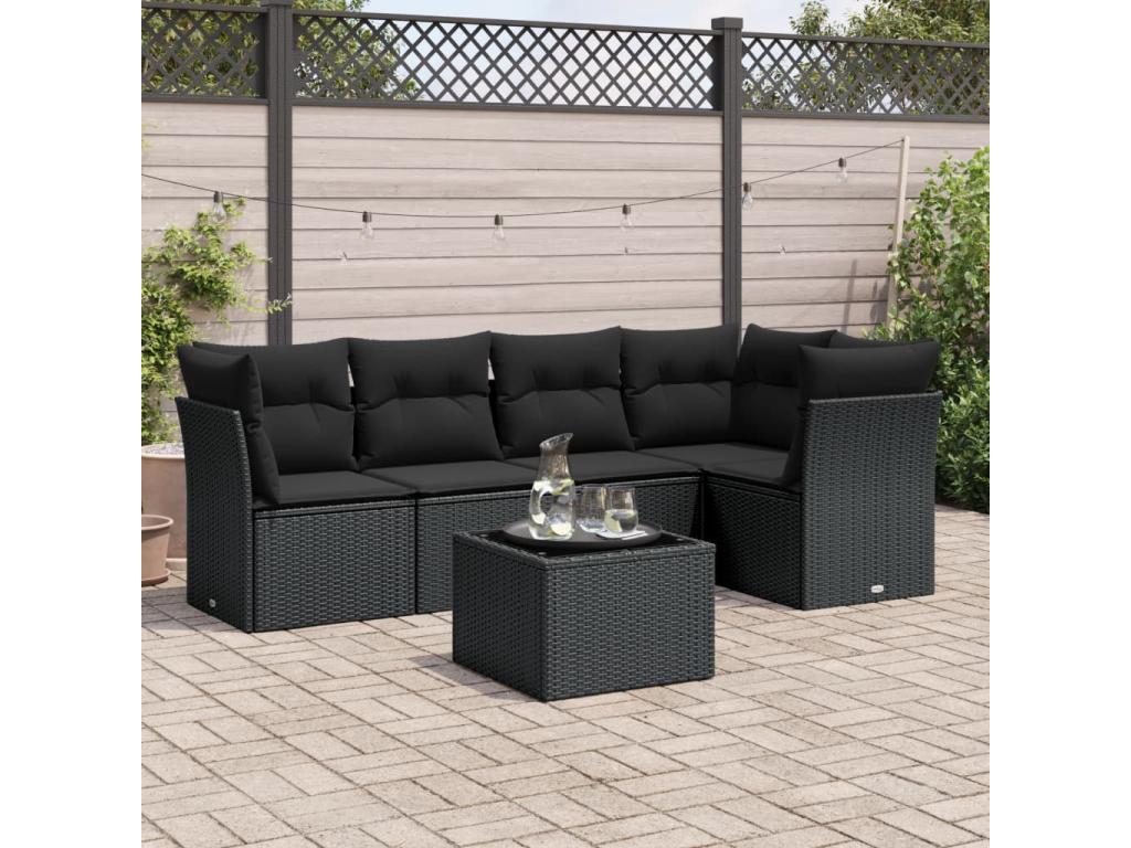 6-piece garden furniture set with cushions, black woven resin 61391ALVF