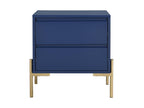 Bedside table with 2 drawers - MDF and metal - Blue lacquer and gold - Bohometop 76920EUGD