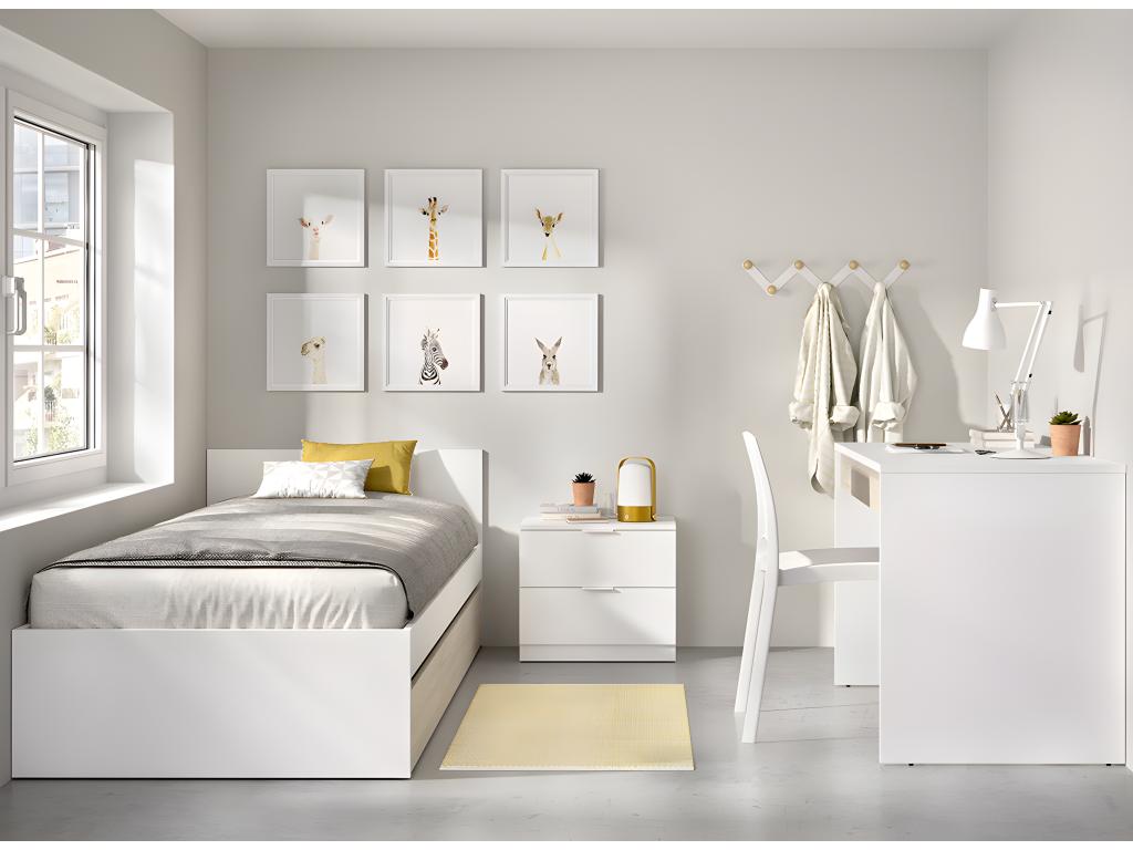 Children's bed, 90x190 cm sleeping area, natural oak and white finish with 1 drawer - Length 194 x Depth 95 x Height 67 cm 66073MNXF